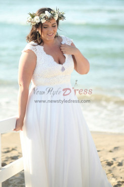 Plus Size Boho Beach Wedding Dresses, Cap Sleeves  Bride Dresses Removable Long Sleeves bds-0029