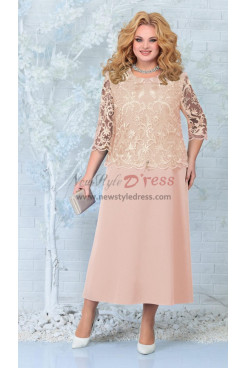 Plus Size Elegant Ankle-Length Mother of the Bride Dresses, Champagne Lace Half Sleeves Women's Dresses mds-0029-2