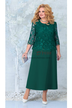 Plus Size Elegant Ankle-Length Mother of the Bride Dresses, Green Lace Half Sleeves Women's Dresses mds-0029-3