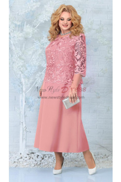 Plus Size Elegant Ankle-Length Mother of the Bride Dresses, Pink Lace Half Sleeves Women's Dresses mds-0029-5