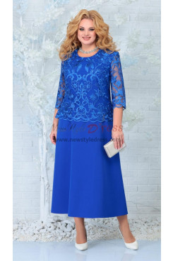Plus Size Elegant Ankle-Length Mother of the Bride Dresses, Royal Blue Lace Half Sleeves Women's Dresses mds-0029-4