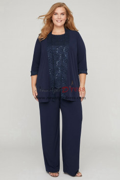 Plus Size Mother of the Bride Pant Suits with Jacket Dark Navy Women Outfis nmo-1015-2