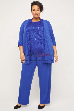 Plus Size Mother of the Bride Pant Suits with Jacket Royal Blue Women Outfis nmo-1015-3