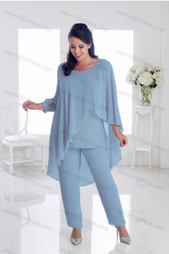 Plus size Mother of the bride pants suits Overlay cornflower blue nmo-695