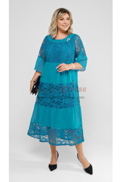 Plus Size Ocean Blue Comfortable Mother of the Bride Dresses, Mid-Calf Women's Dresses mds-0039-1