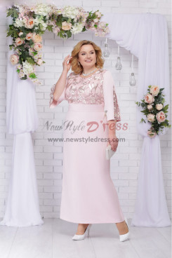 Plus Size Pink Mother of the Bride Dresses, Customized Ankle-Length Women's Dresses mds-0047