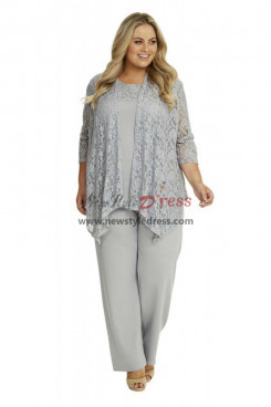 Plus Size Silver Lace Pant suits for Grand Mother of the Bride Gray Women Outfits nmo-1006-1