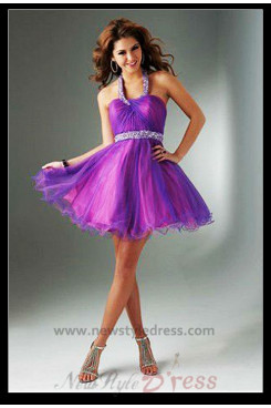 purple Ruched Waistline Crystal Above Knee Homecoming Dress nm-0277