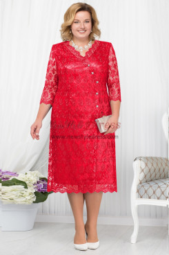 Red Elegant Tea-Length Mother of the Bride Lace Dress,Mère de la robe de mariée nmo-790-2