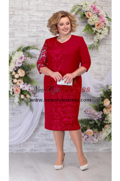 Red Modern Mother Of the Bride Dress,Mid-Calf Women's Dresses,Kleider für Damen nmo-888-2