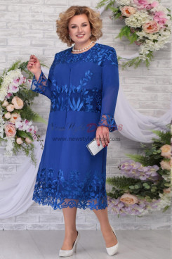 Royal Blue Long Sleeves Women's Dress Plus Size Mother of the bride Dresses With Jacket nmo-760-4