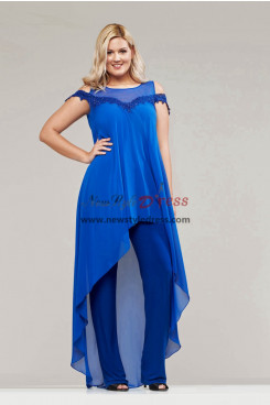 Royal Blue Mother of the Bride Pant Suits with High Low Wedding Guest Outfit nmo-986