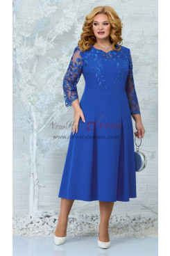 Royal Blue Plus Size Women's Dresses, Fashion Mid-Calf Mother Of the Bride Dresses mds-0032-6