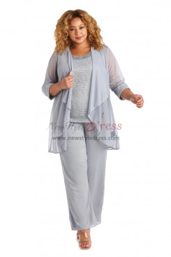 Silver 3PC Plus Size Mother's Pantsuit,Trajes de pantalón de mujer nmo-842-3