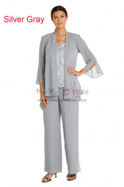 Silver Gray Mother of the Bride Pant Suits, Stretchy Waist Trousers Women's Pant Suits mos-0019-1