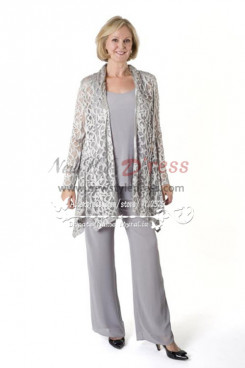 Silver Grey Stretch Lace outfit mother of the bride pant suit nmo-231