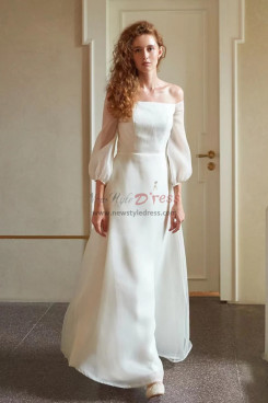 Sleeves Minimalist Wedding Dress, Off the Shoulder Wedding Dress, Organza Boho Wedding Gown, Civil Wedding Dresses bjp-0009