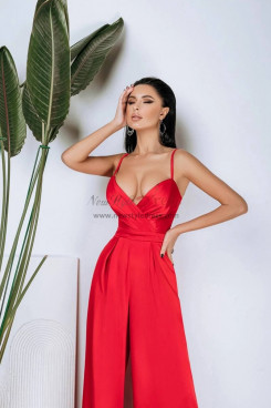 Spaghetti Red Bridesmaid Jumpsuit,Sexy Wedding Prom Guest Jumpsuit pjs-0002-4