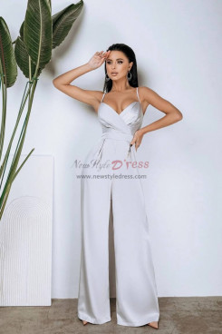 Spaghetti Silver Gray Bridesmaid Jumpsuit,Sexy Wedding Prom Guest Jumpsuit pjs-0002-3