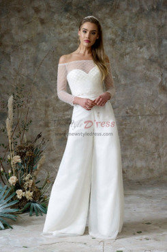 Stylish Pleated Long Sleeves Wedding Jumpsuits Modern Bridal Dresses wps-316
