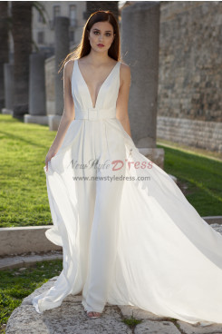 Stunning Deep V-Neck Overskirt Wedding Jumpsuits Dresses Sposa Tuta Pantalone wps-321