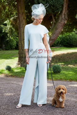 Stylish Beaded Blet Wide Leg Jumpsuit for Mother of the Bride Formal Occasion Dressy Aquamarine nmo-931-2