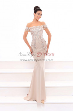 Taupe Lace Off the Shoulder Prom Dresses, Champagne Mermaid Wedding Party Dresses pds-0043