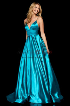 Turquoise Spaghetti A-Line Prom Dresses, Charming Tight Satin Wedding Party Dresses pds-0052-4
