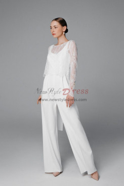 2022 Wedding Jumpsuits Wide Leg Trouser and Lace Blouse, Combinaisons De Mariée wps-289