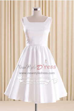 White A-line Satin Homecoming dresses Knee-Length bridesmaid dress