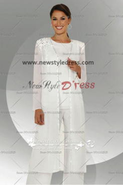 White Embroidery Cheap Elegant Mother Of The Bride Pants Suit nmo-109
