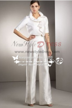 White Taffeta bridal pantsuit dresses for spring wedding wps-042