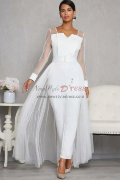 White Wedding Jumpsuits, Bridal Jumpsuits with Train,Wedding Party Jumpsuits, African Fashion Jumpsuits bjp-0036
