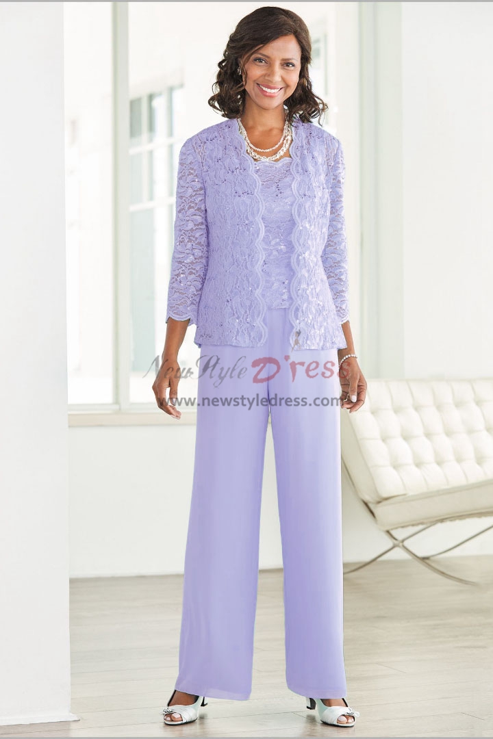 Sky blue Elegant Mother of the bride pant suit with jacket Elastic ...