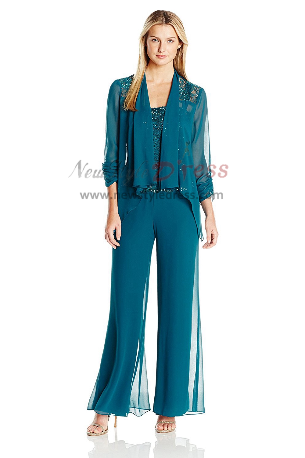 Greenblack Hunter Mother of the bride pant suits Chiffon Three piece ...