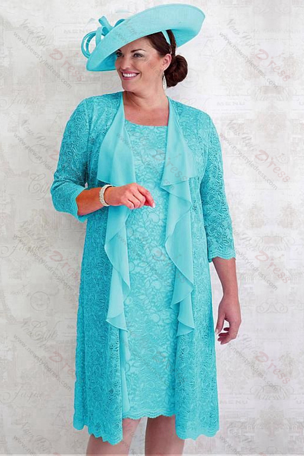 Jade Blue Lace Plus size Mother of the bride dress 2PC women's outfits ...