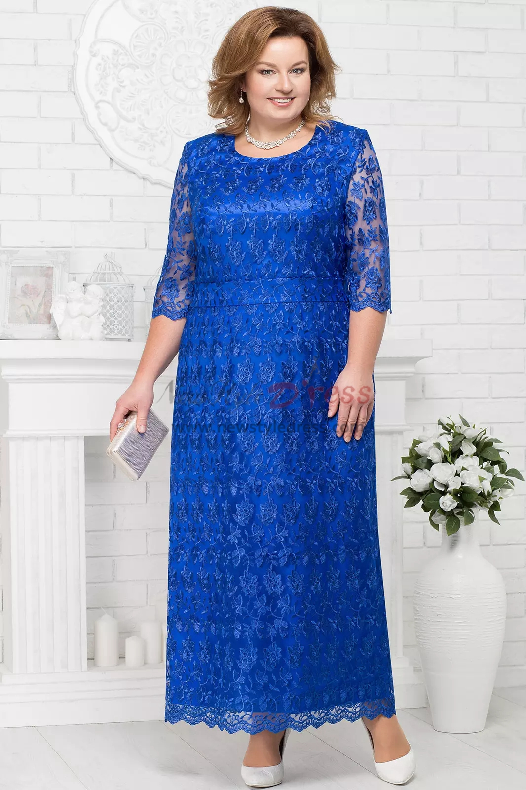 Plus size mother of the bride dresses with chiffon Poncho Royal blue ...