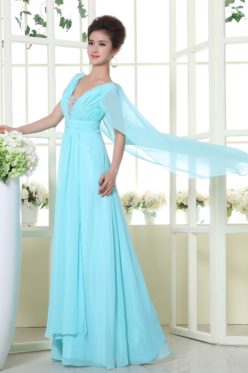 2019 New Style A-Line Light Sky Blue Chiffon long Prom Dresses With