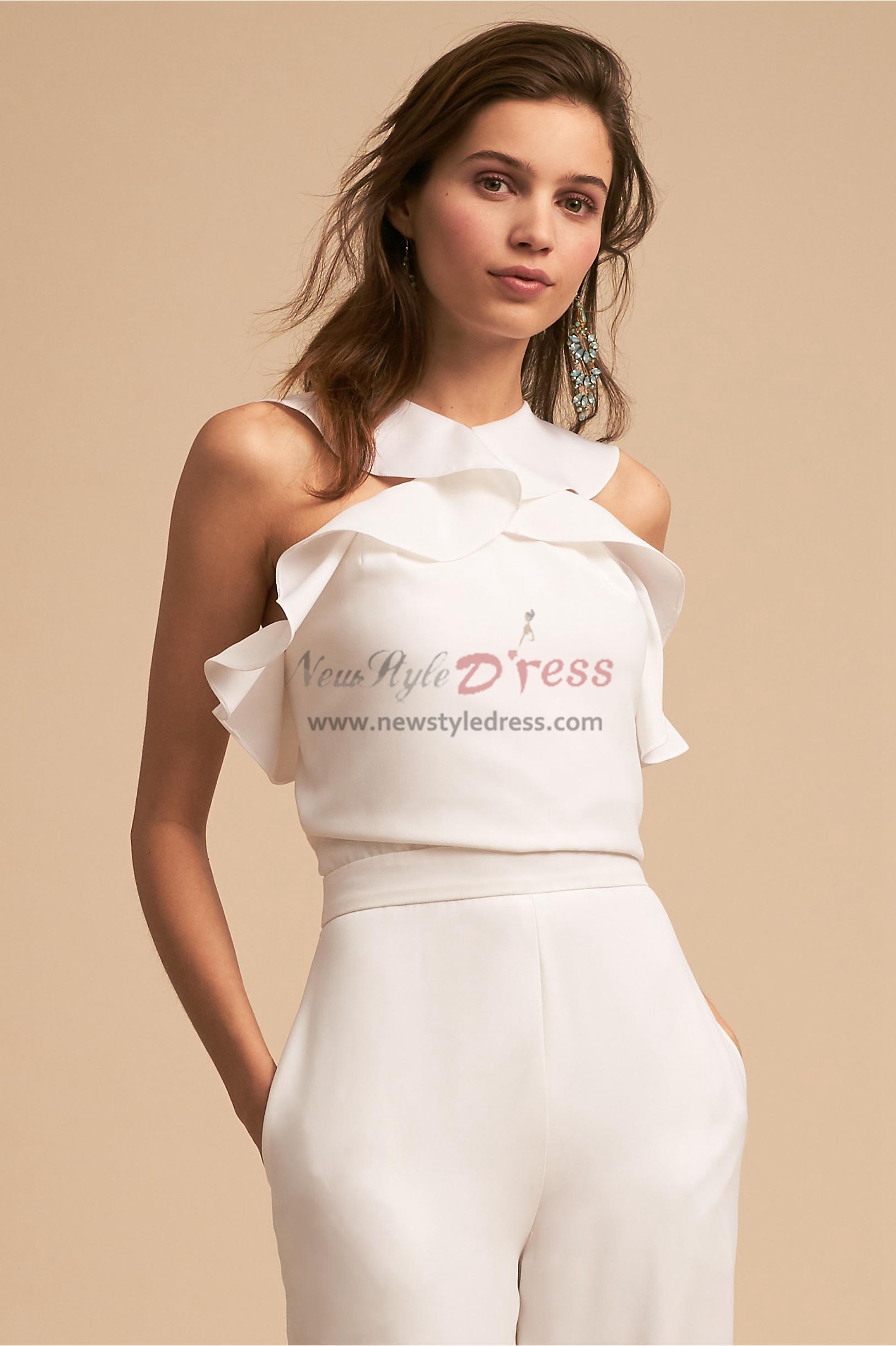 Little White Dresses Bridal Jumpsuits Ruffles Beach Wedding dress wps-136
