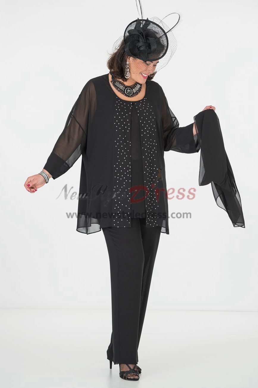 Modern Black Chiffon with Crystal Mother of the Bride pants suit ...