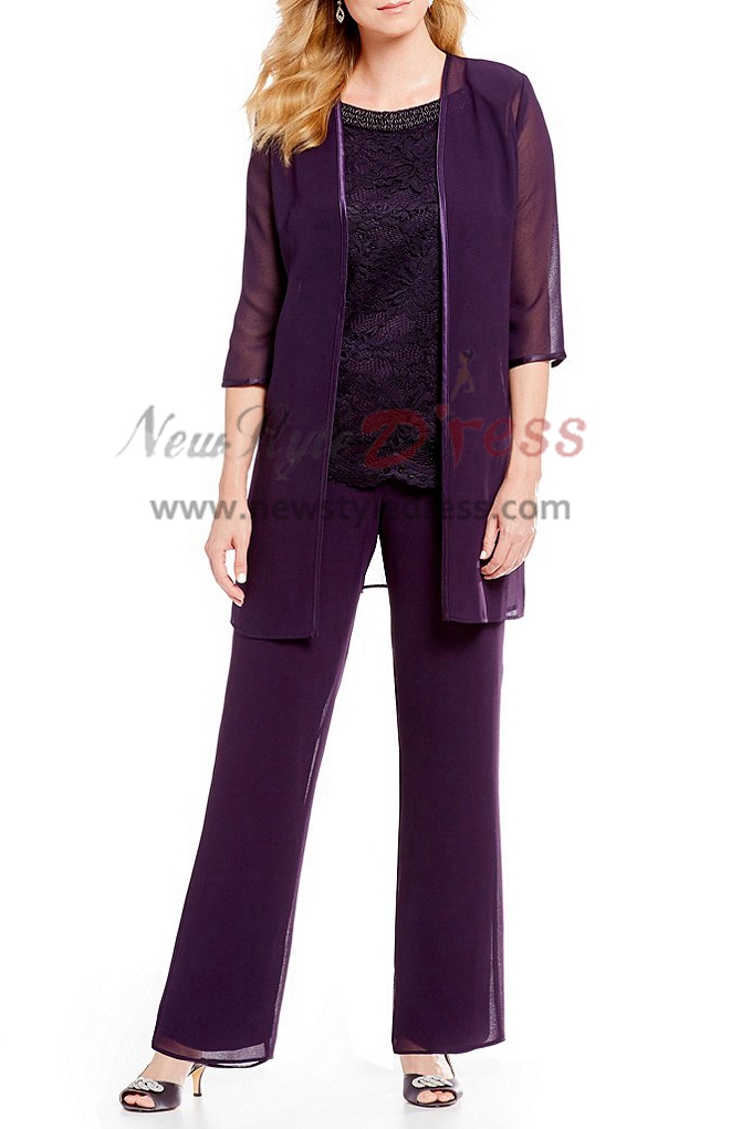 Mother of the bride Trousers set Chiffon Beaded Neck pants outfit ...