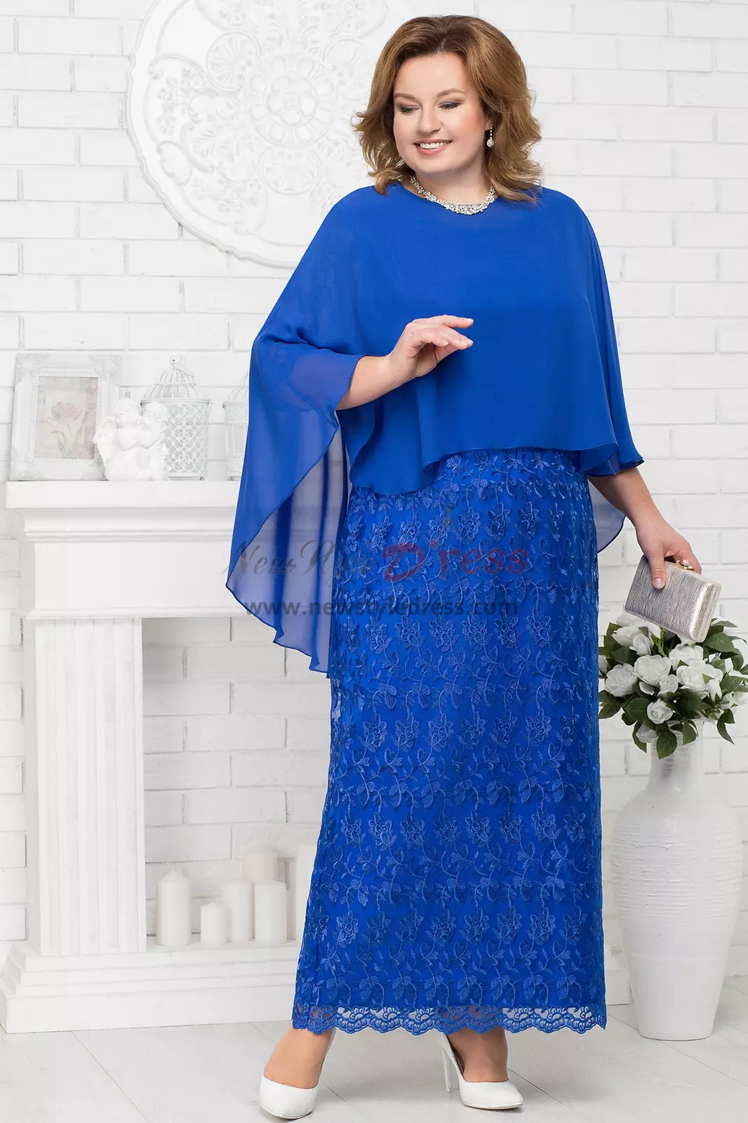 Plus size mother of the bride dresses with chiffon Poncho Red Lace ...