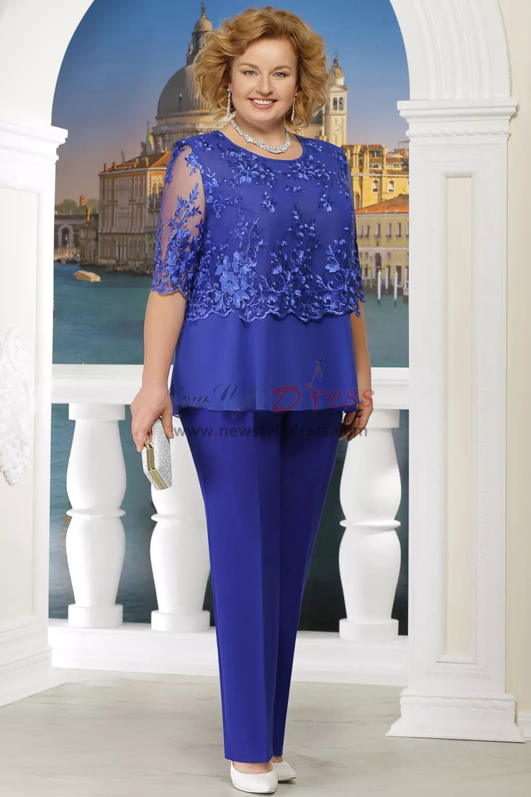 Plus size Mother of the bride pant suit with Elastic waist 3PC Trousers ...