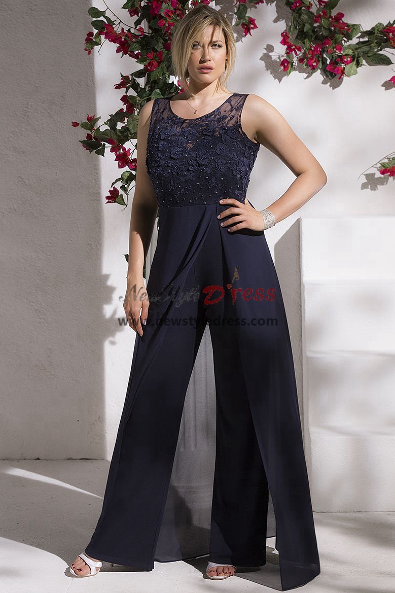 Plus Size Navy Overskirt Mother of the Bride Jumpsuits Wedding Guest ...