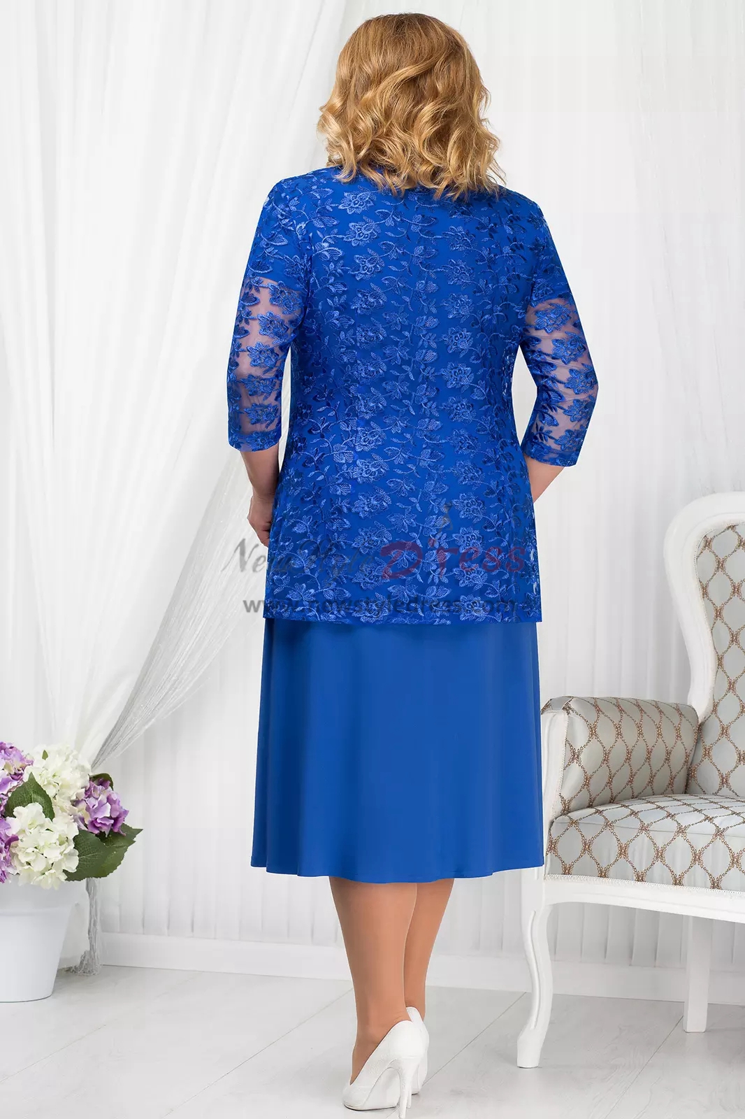 Plus size Royal blue Mother of the bride dress with Lace jacket Classic