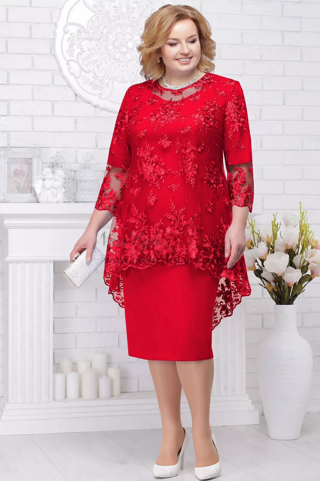 Red Lace Mother of the bride dresses Plus size women's outfits nmo-582