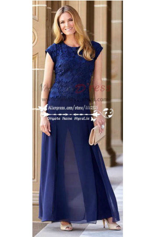 Royal Blue lace in fashion chiffon pant suits for mother of the bride