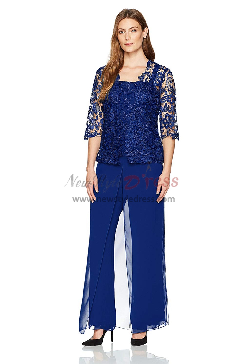 Spring Royal Blue lace mother of the bride pant suits nmo-489