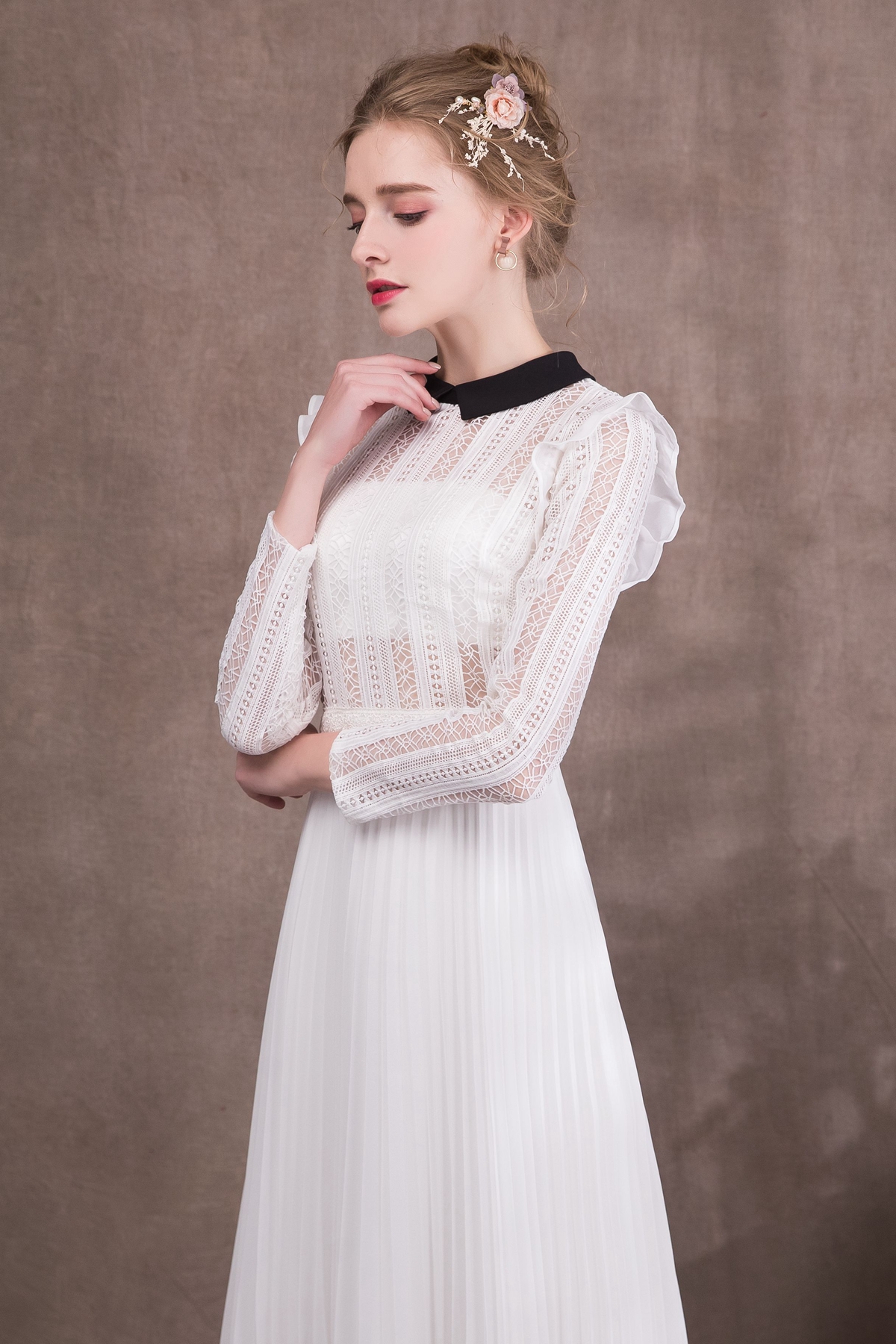Womens White Lace Prom dresses with Long Sleeves NP-0425